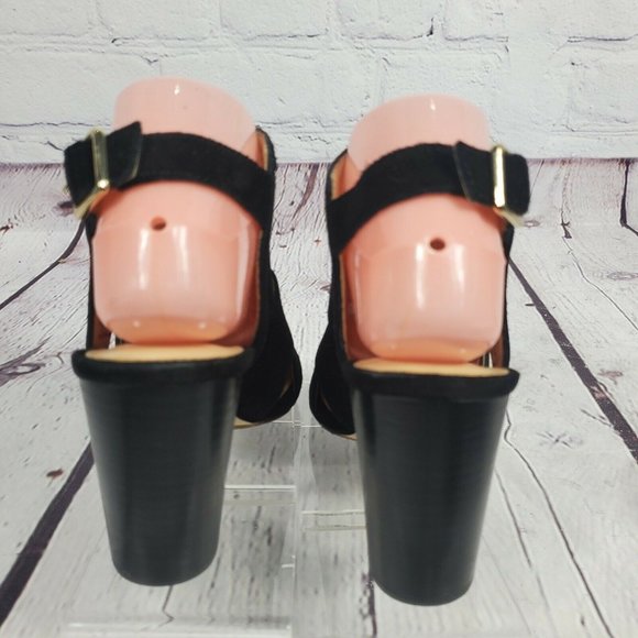 Lands End Canvas Women's Size 7 Black Suede Perforated aheels Sandals - Picture 7 of 8